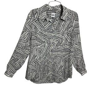 CAbi Printed Leaf Blouse Women’s Size Small Style #3255 black white button down